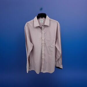 Brooks Brothers Men's Cotton Non-Iron Pink/Blue Stipe Dress Shirt 16 x 34